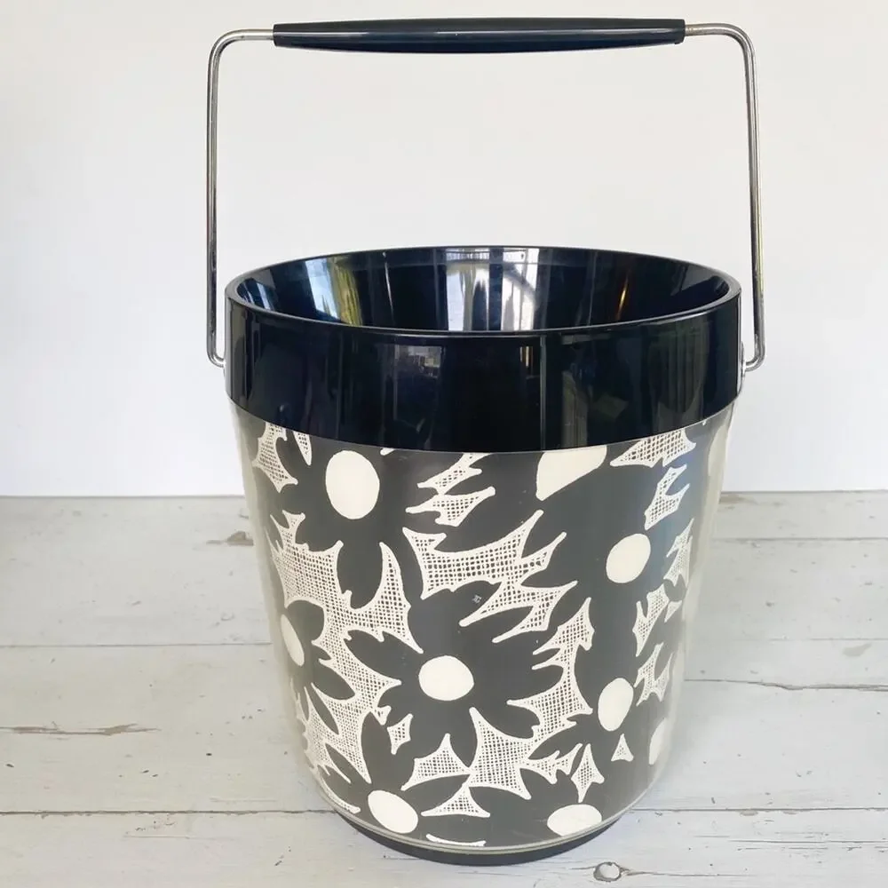 West Bend Vintage Retro 60’s Black and White Daisy Floral Ice Bucket